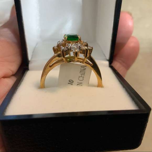 SYN EMERALD CLUSTER CZ GOLD PL RING SZ 10 14KT - Picture 15 of 16